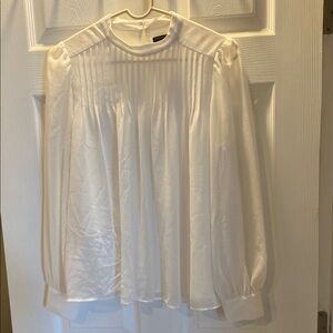 Banana Republic White Pleated High-Neck Blouse